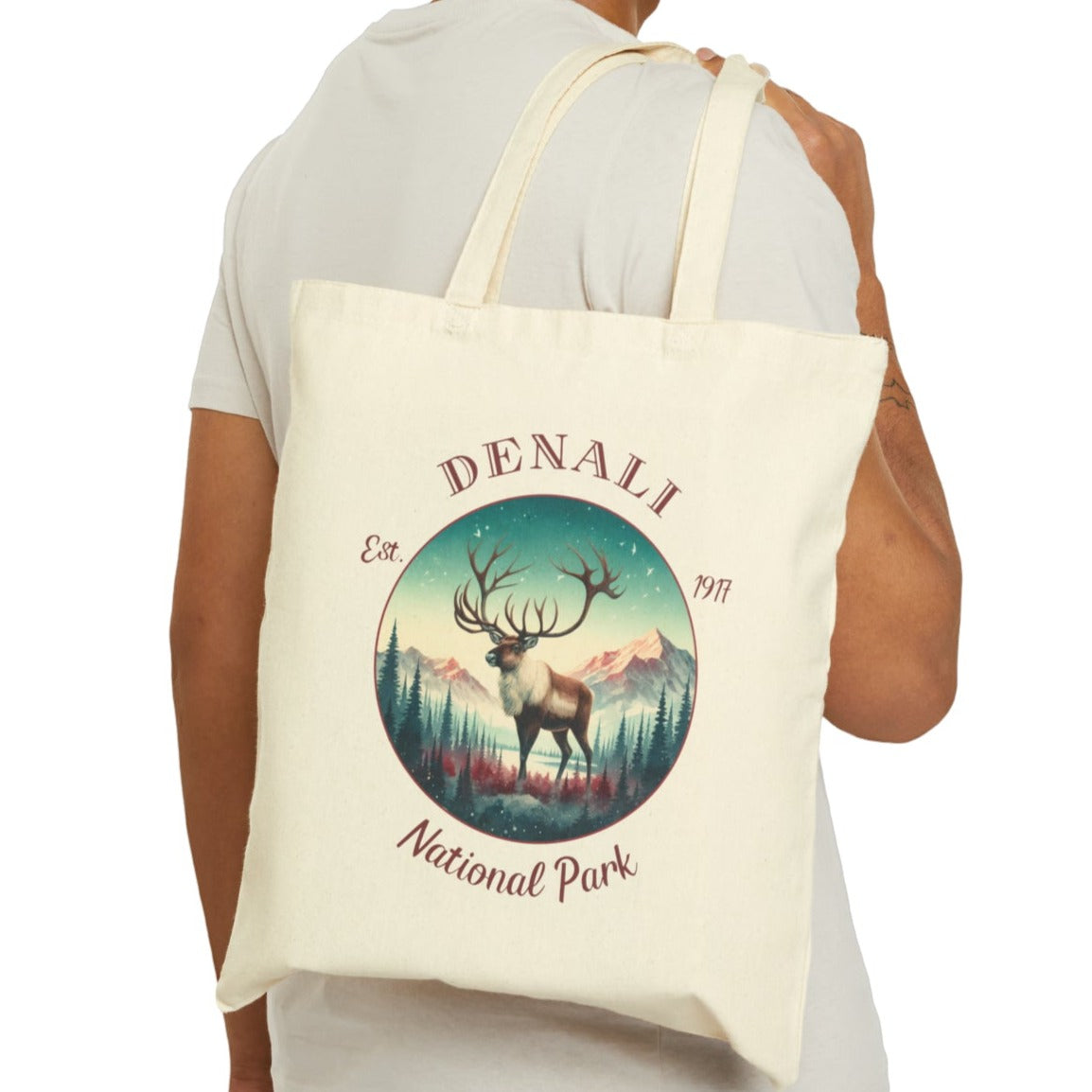 Denali national park Tote cool gift for boyfriend, nice gift for wife and her wild adventure through np in usa, great statement bag for wildlife preservation supporters and enthusiasts