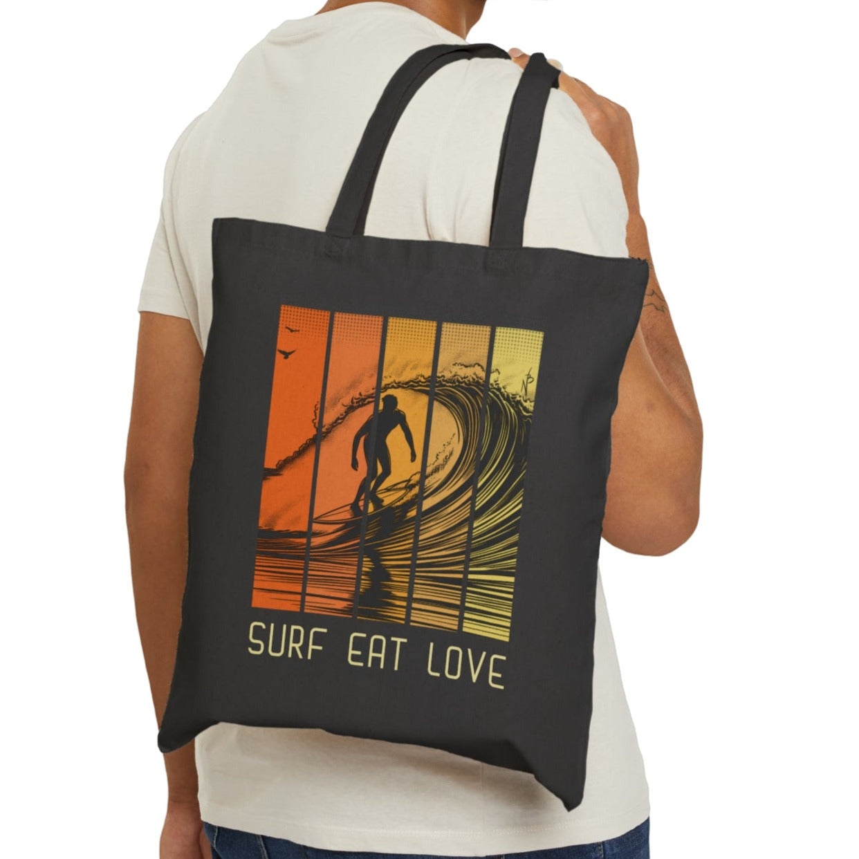 Surf Eat Love, Surfing Sunset Cotton Canvas Tote Bag