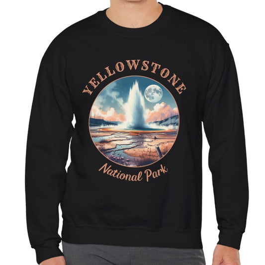 yellowstone national park crewnweck sweatshirt is cool gift for boyfriend, nice gift for wife and her wild adventure through np in usa, great statement bag for wildlife preservation supporters and enthusiasts, black sweatshirt