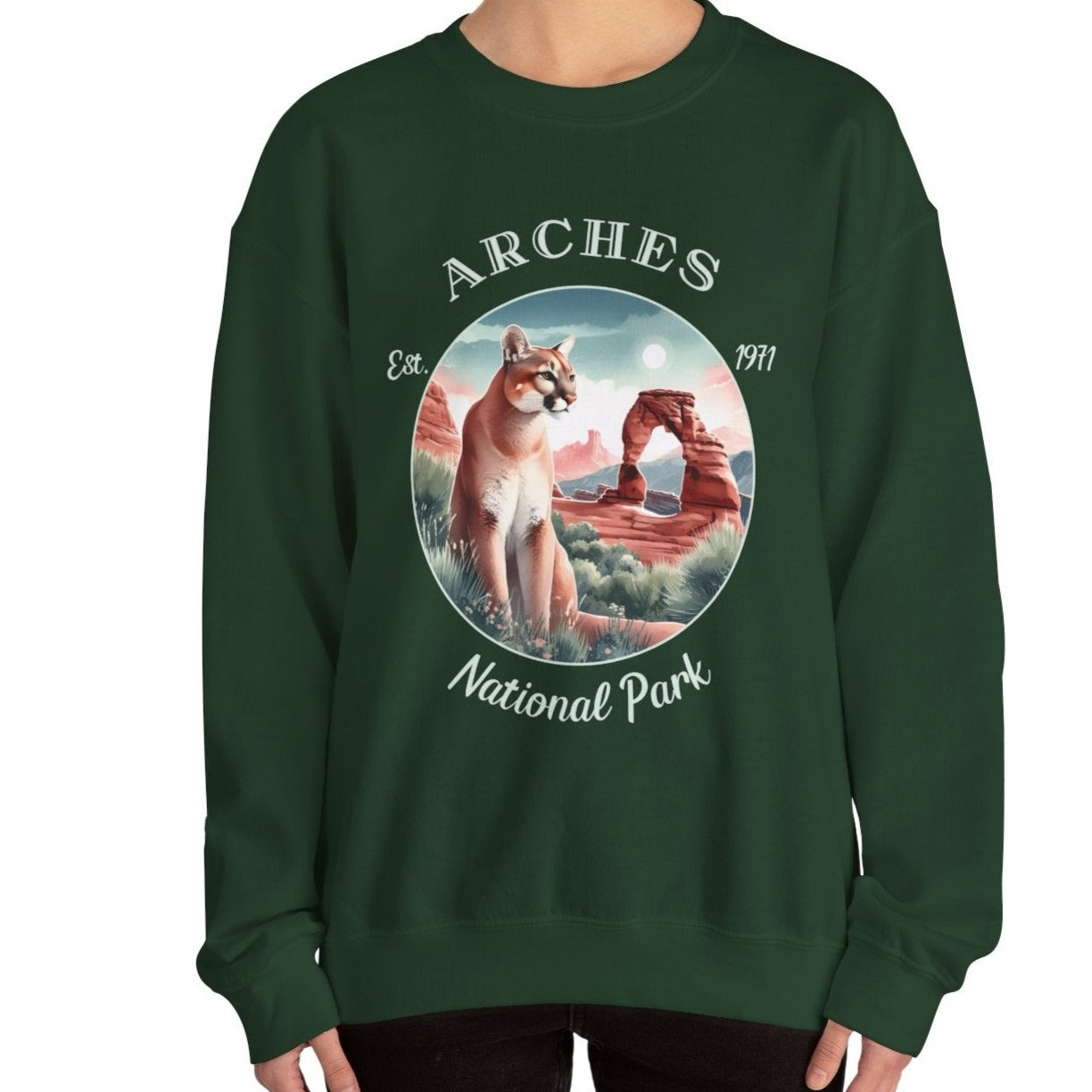 arches national park usa sweatshirt is nice gifts for your loved ones, perfect for enthusiast hikers and explorers of us parks. Live wild, live free, live full, forest green oversized sweatshirt