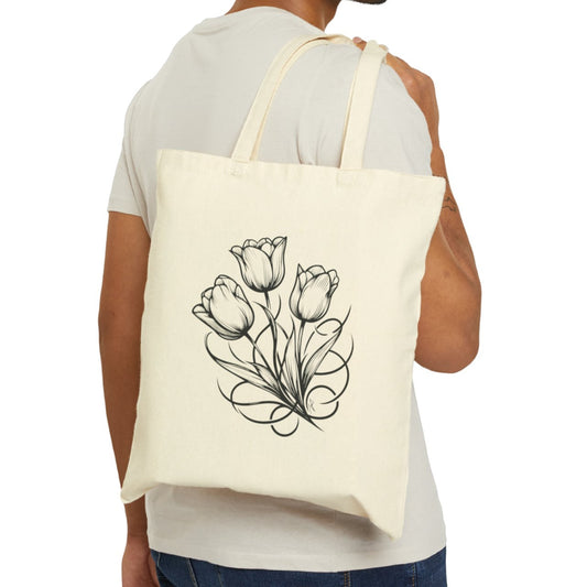 Bolso tote de lona de algodón con tres tulipanes