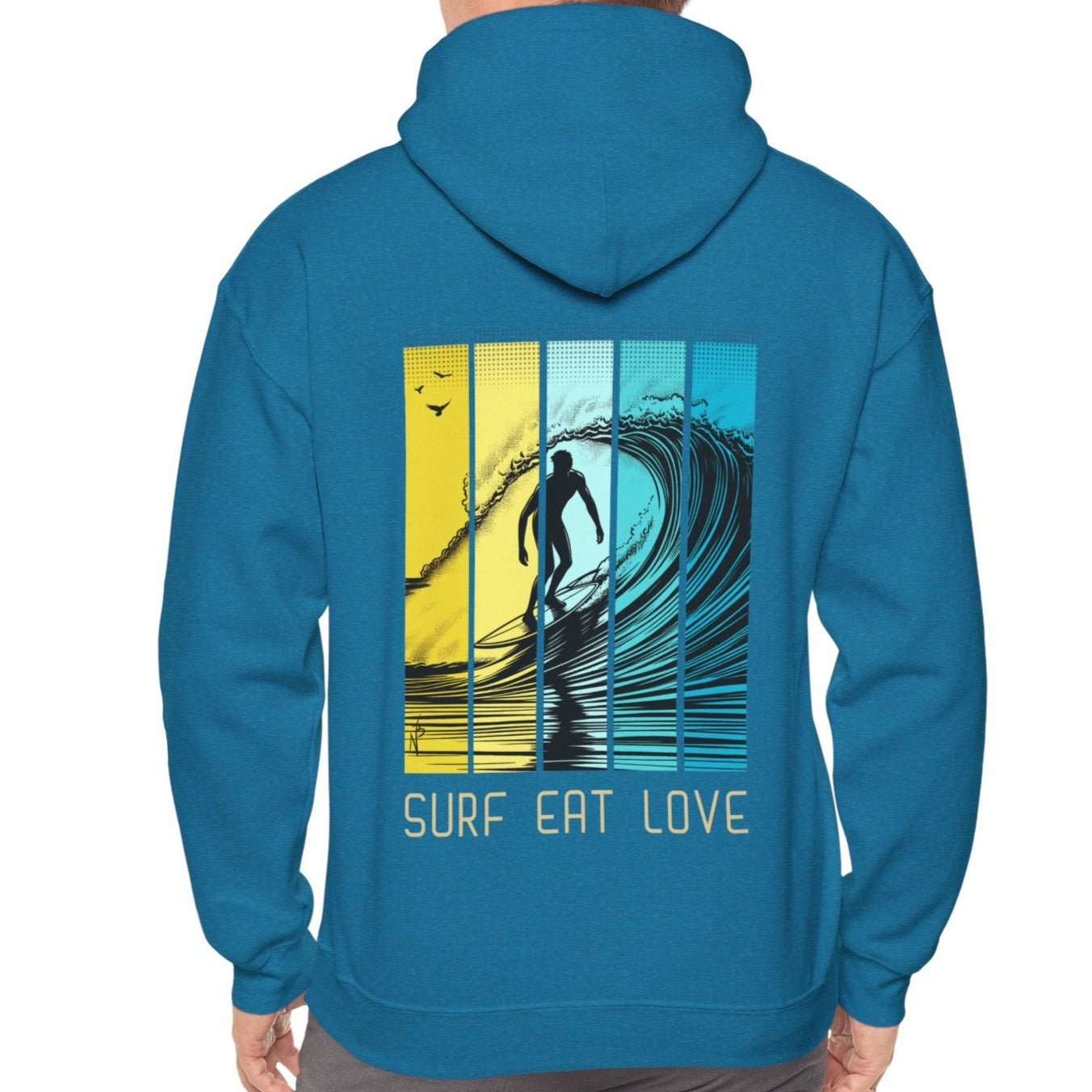 Surf Eat Love Hoodie, design on the back