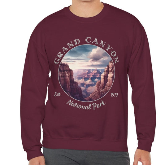 Grand Canyon maroon crewneck sweatshirt cool gift for boyfriend, nice gift for wife and her wild adventure through np in usa, great statement shirt for wildlife preservation supporters and enthusiasts