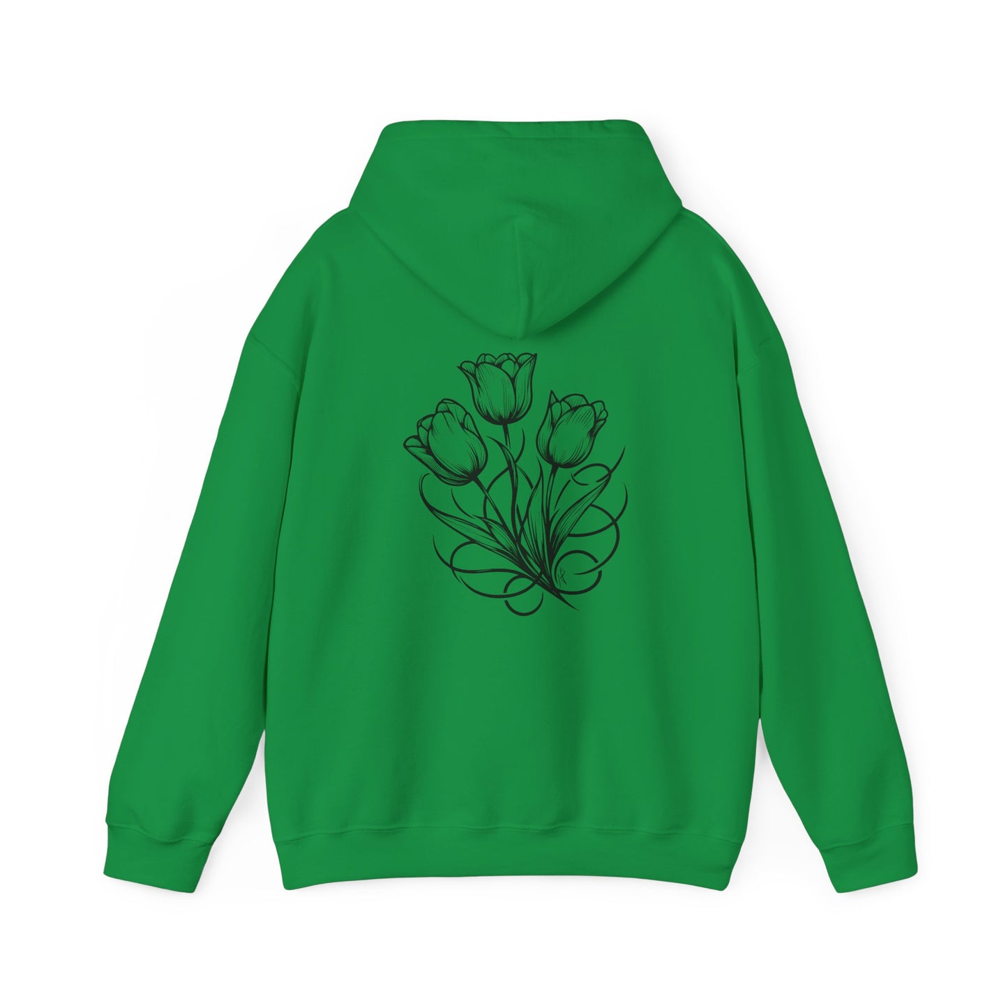 Tulip bunch, Tattoo style Hoodie, design  on the back