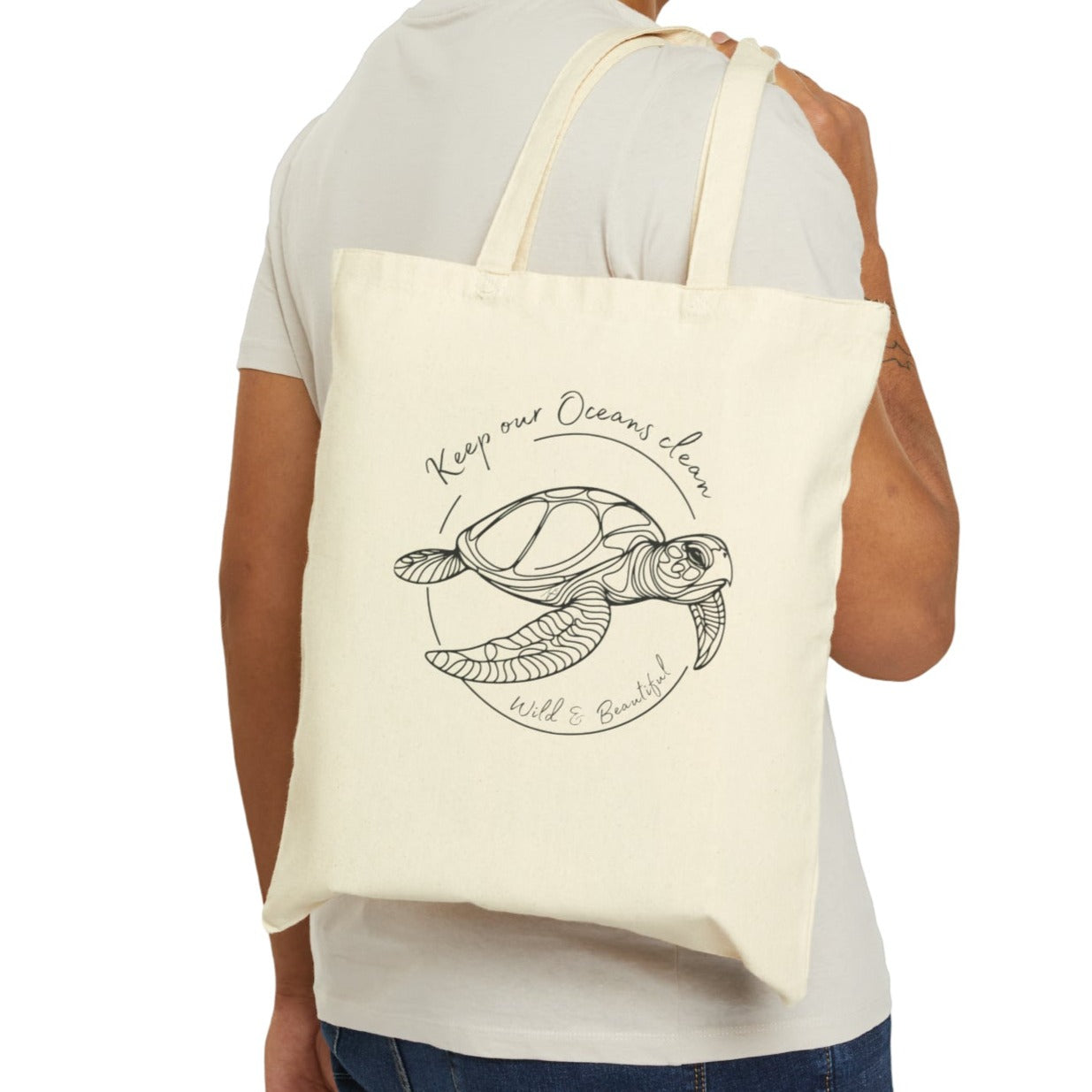 Keep oceans clean, Turtle Cotton Canvas Tote Bag