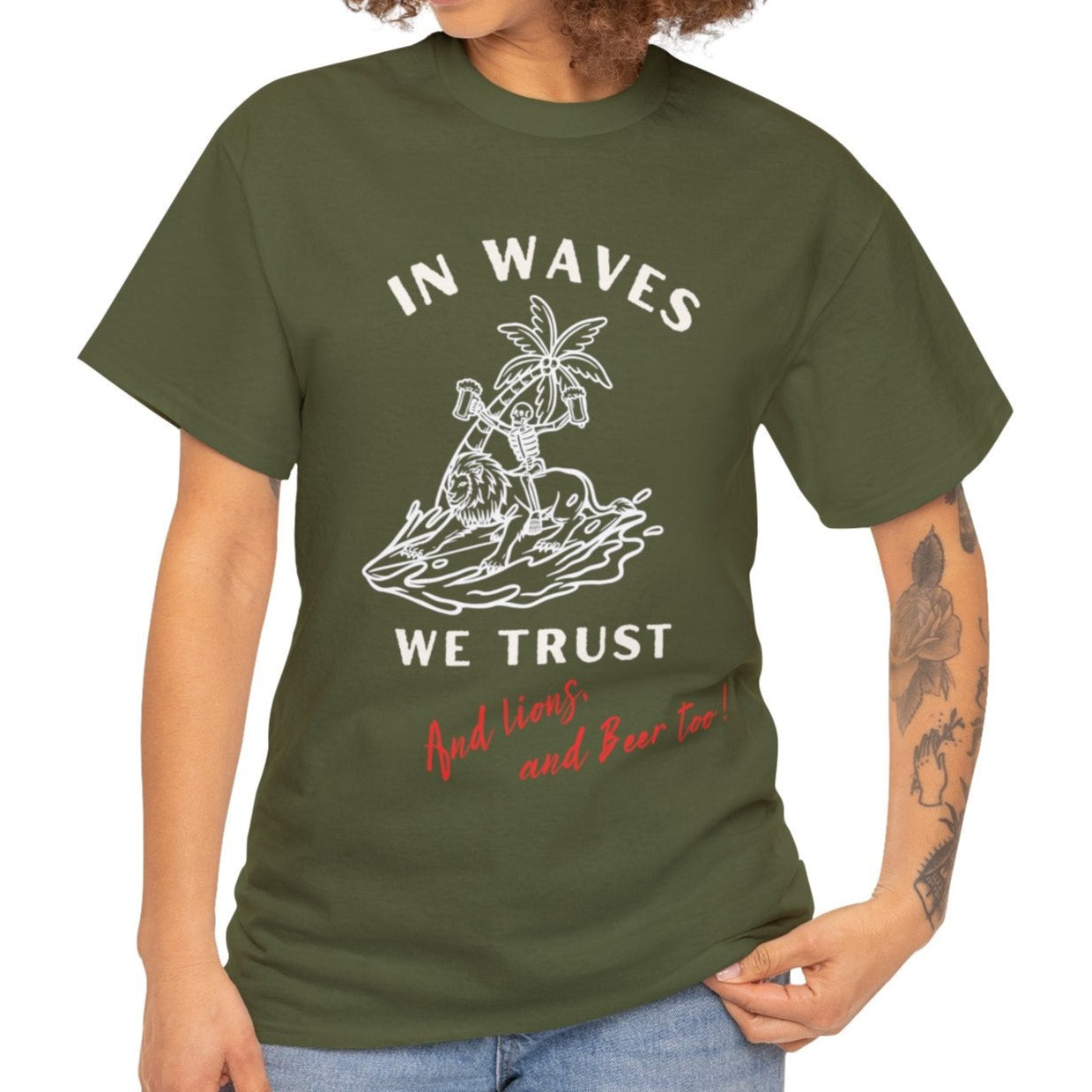 Waves and beer, Unisex Heavy Cotton Tee