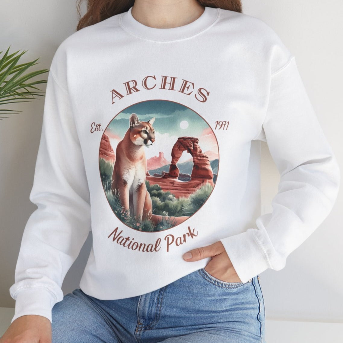 arches national park usa sweatshirt is nice gifts for your loved ones, perfect for enthusiast hikers and explorers of us parks. Live wild, live free, live full, white sweatshirt