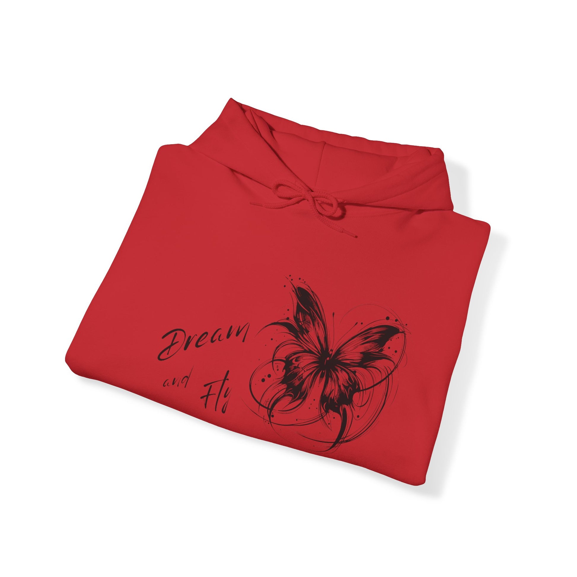 bold red hoodie with black butterfly graphics for women empowerment event, great for summer beach party night or barbecue evenings with friends and familly