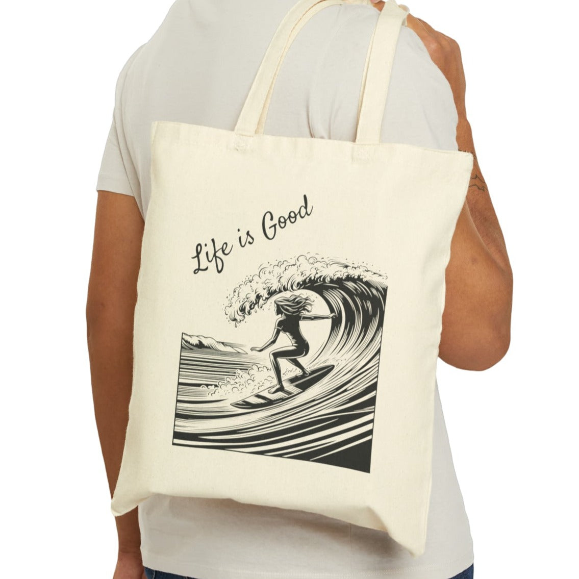 Surfing tote bag, beach bag, natural color, 