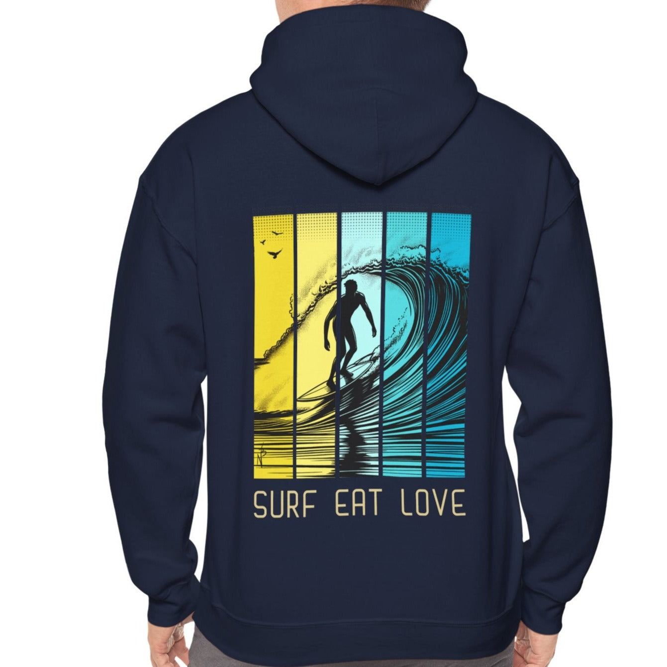 Surf Eat Love Hoodie, design on the back