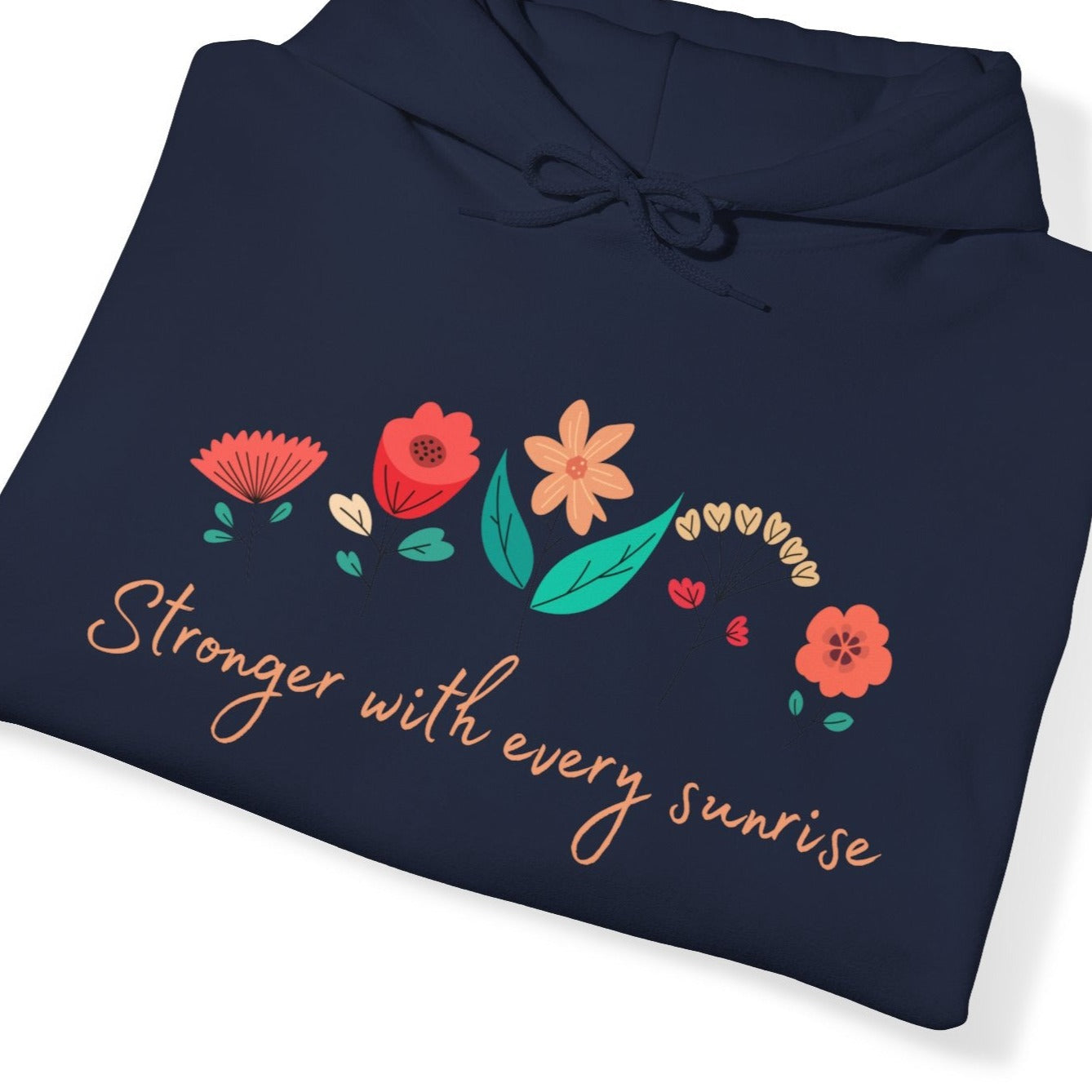 navy urban hoodie with flower design, female empowering message, great gift for friends