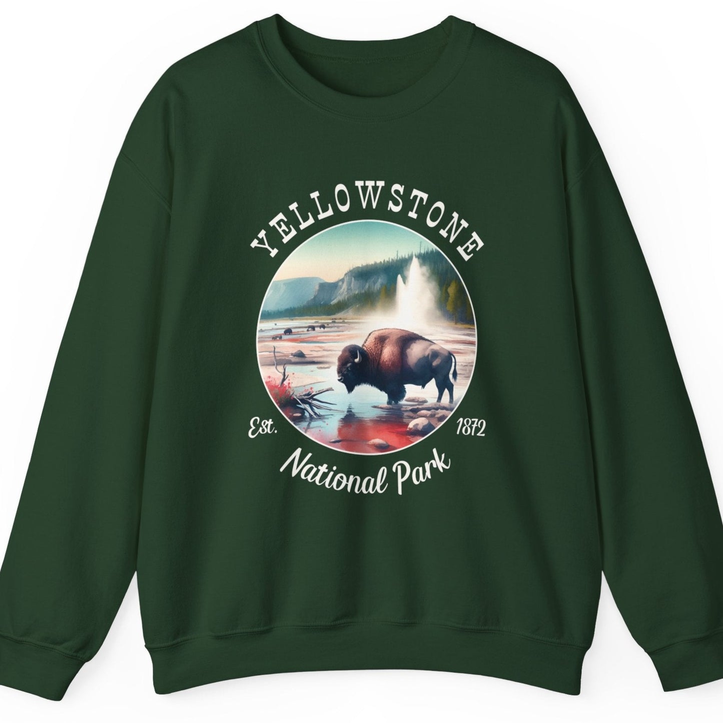 yellowstone park usa forest green sweatshirt nice gifts for your loved ones, perfect for enthusiast hikers and explorers of us parks. Live wild, live free, live full.