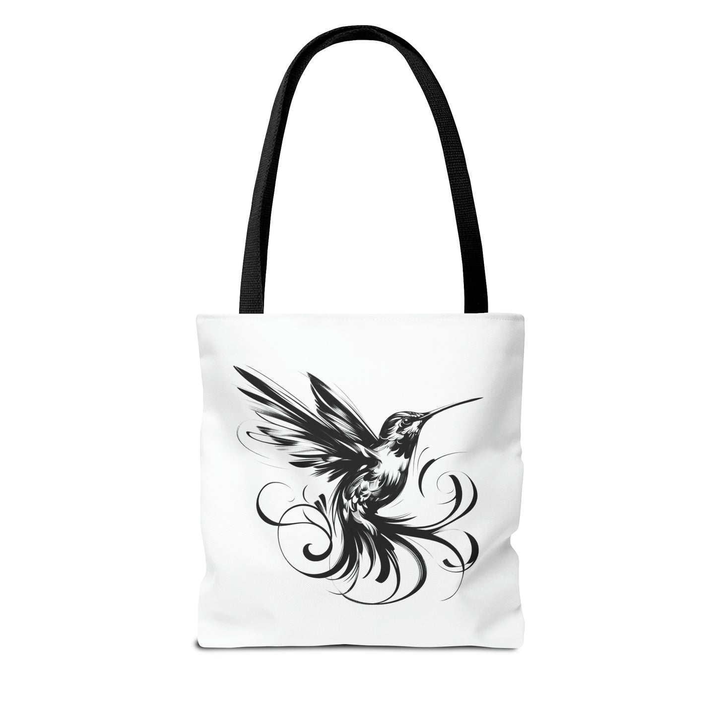 white tote bag for women, white tote bag hummingbird, hummingbird beach bag, cool gift for girfriend, with black handles