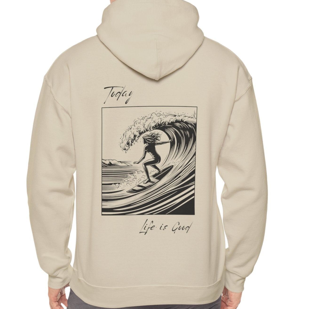 cream hoodie for women, design is inspired by surfing on west coast beaches, great gift for girlfriend