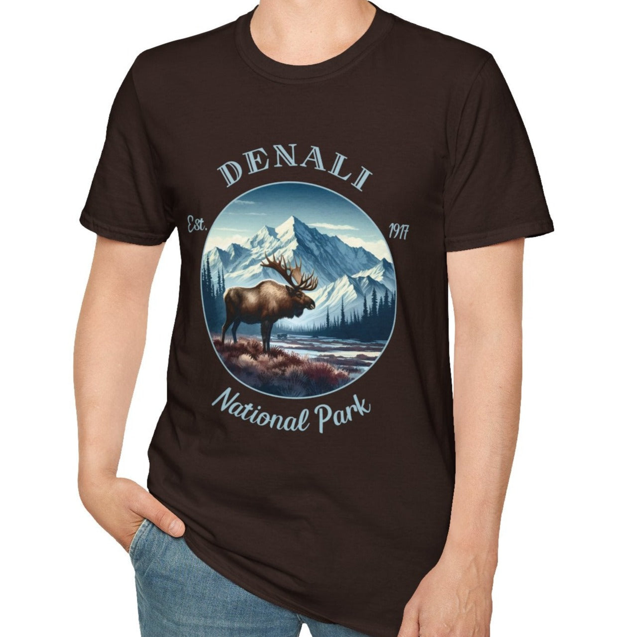 us Denali national park t-shirt nice gift for girlfriend, mindful present for husband on journey to us np, apparel to live wild life and love us national parks, dark chocolate shirt