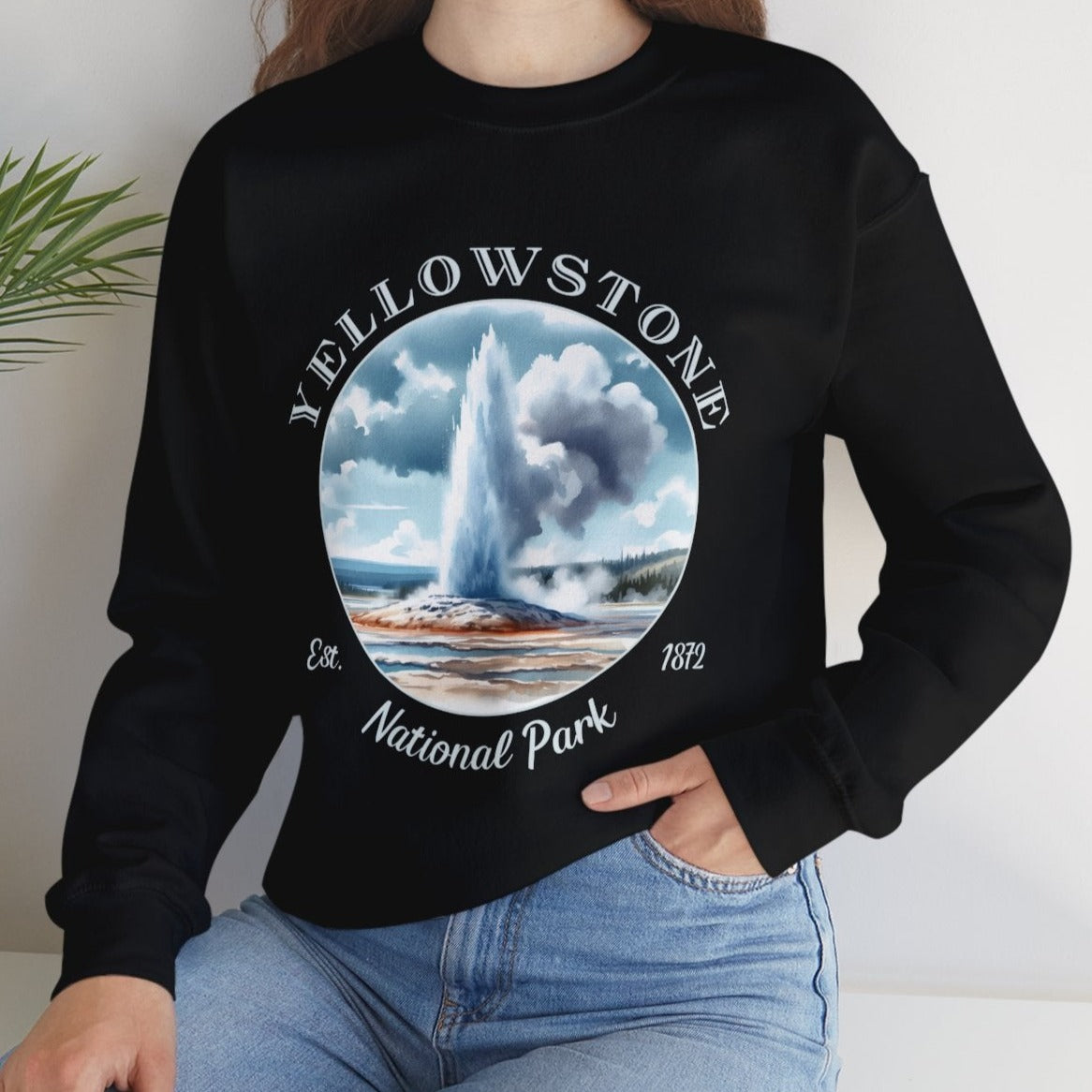 Yellow park crewneck sweatshirt cool gift for boyfriend, nice gift for wife and her wild adventure through np in usa, great statement shirt for wildlife preservation supporters and enthusiasts