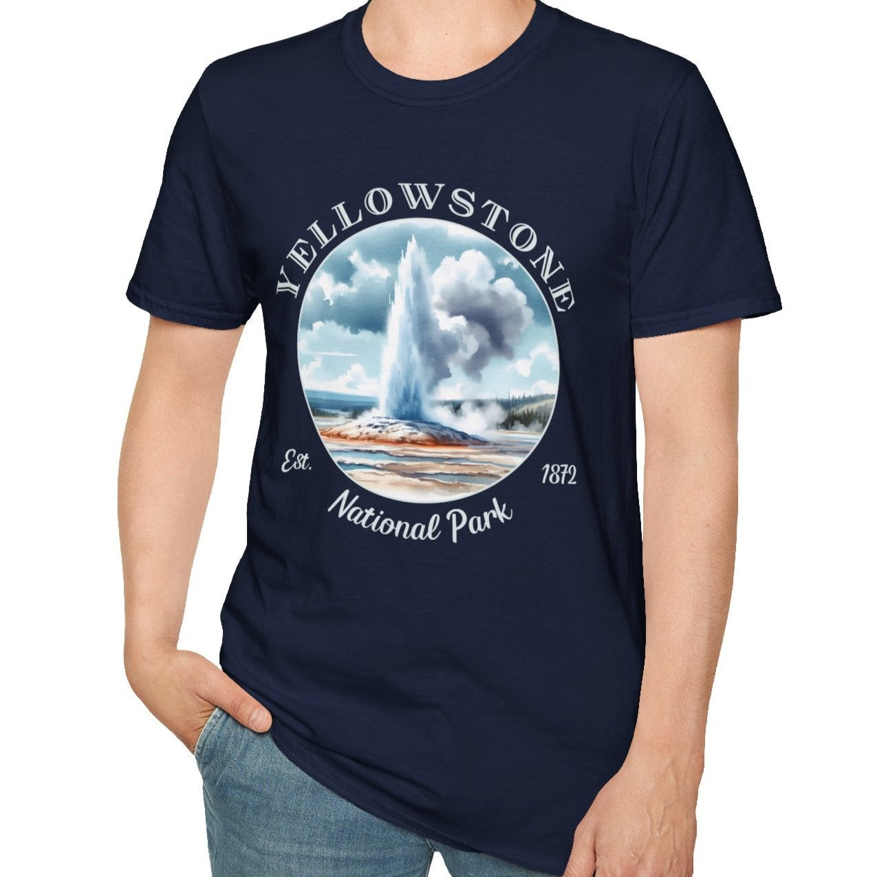 yellowstone park navy blue usa t-shirt nice gifts for your loved ones, perfect for enthusiast hikers and explorers of us parks. Live wild, live free, live full.