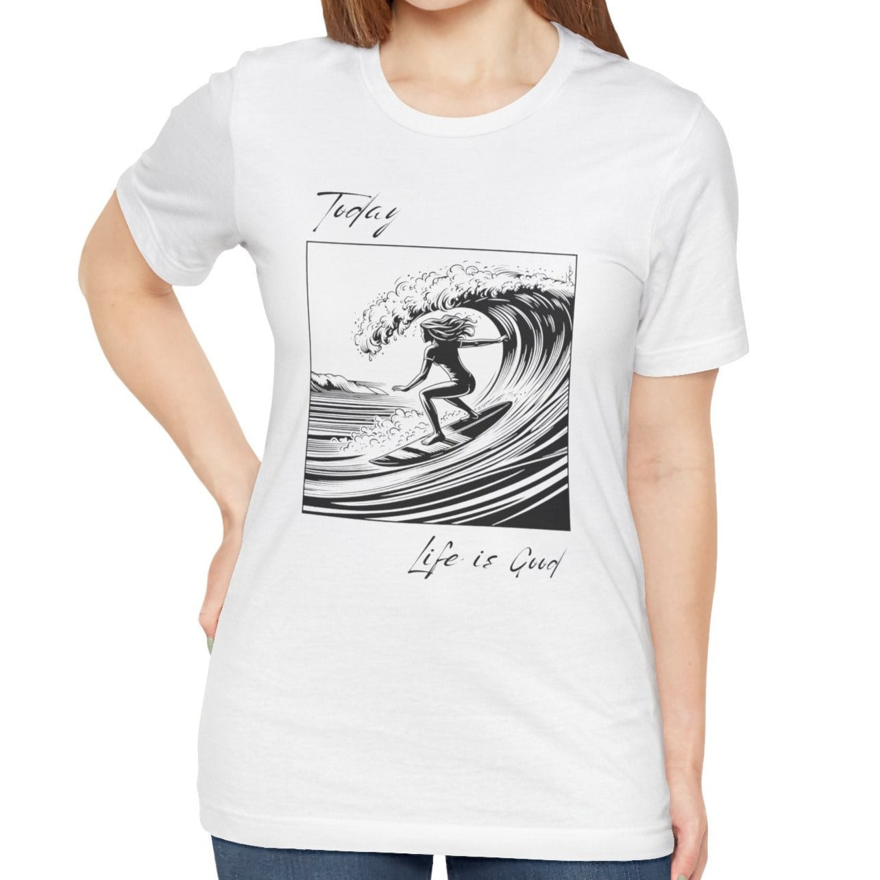 white design surfing tee for women, gift for surfers