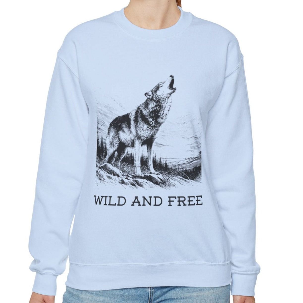 Wild and Free, Wolf Crewneck Sweatshirt