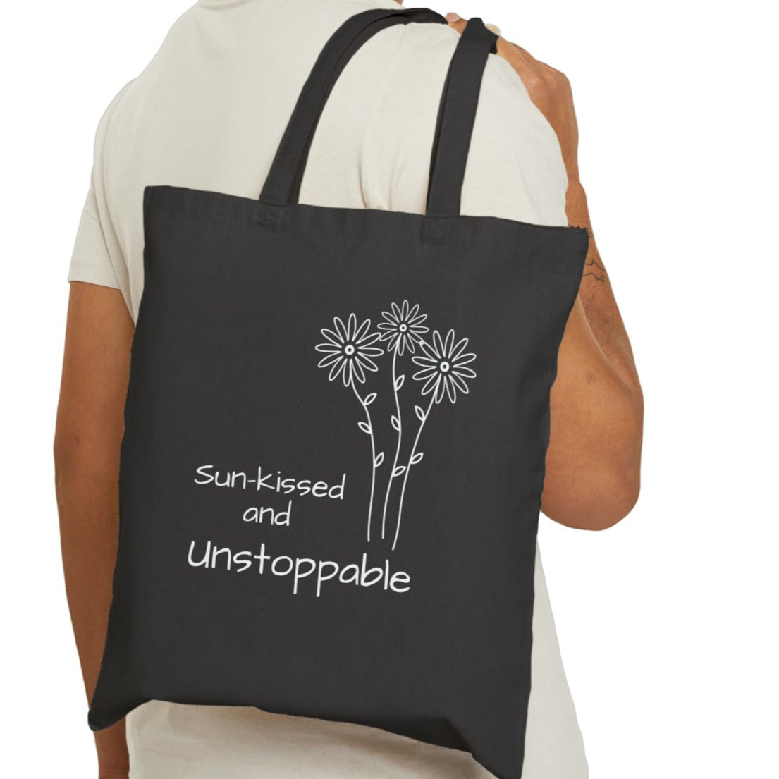 boho desighn black tote bag, unstoppable daisy, gift for girl, cool get well gift, perfect promotion gift