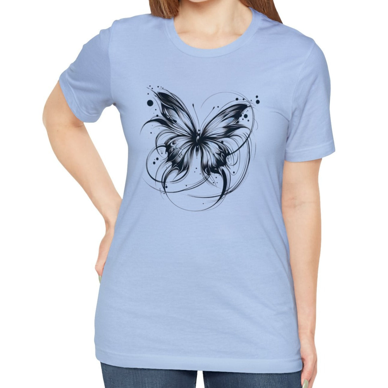 blue butterfly t shirt graphic tee for women, oversize t shirt gift ideas for girlfriend