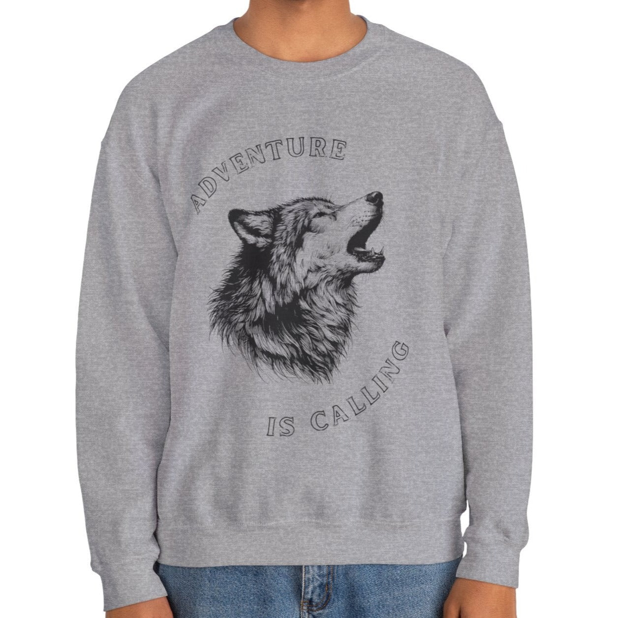 grey wolf sweatshirt for men, nature preservation apparel, wolf drawing design sweatshirt, cool wildlife rescue team gift