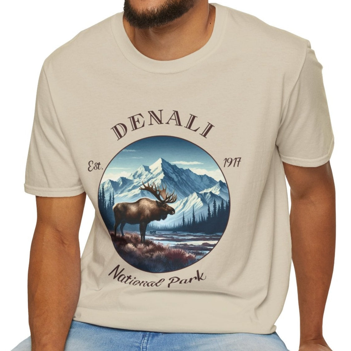 Denali park tee cool gift for boyfriend, nice gift for wife wild adventure through np in usa, good statement shirt for wildlife preservation supporters and enthusiasts, sand tee, creme shirt