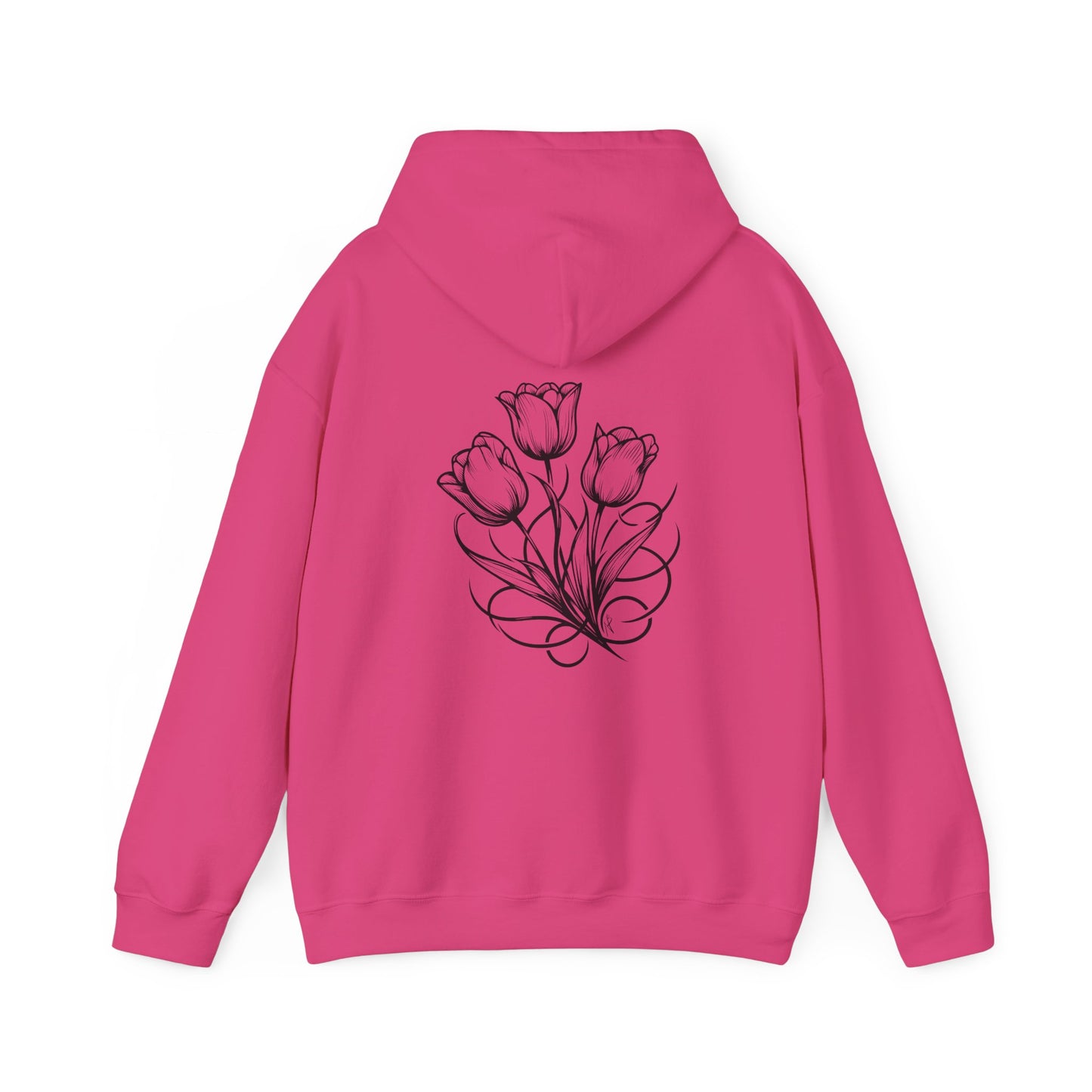 Tulip bunch, Tattoo style Hoodie, design  on the back