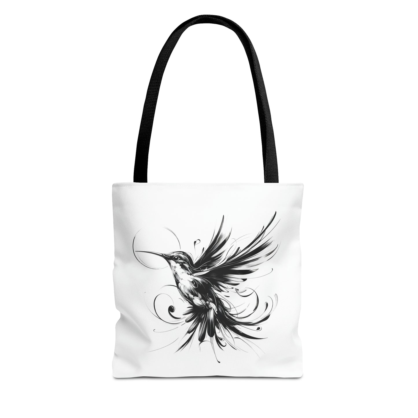 white tote bag for women, white tote bag hummingbird, hummingbird beach bag, cool gift for girfriend, with black handles