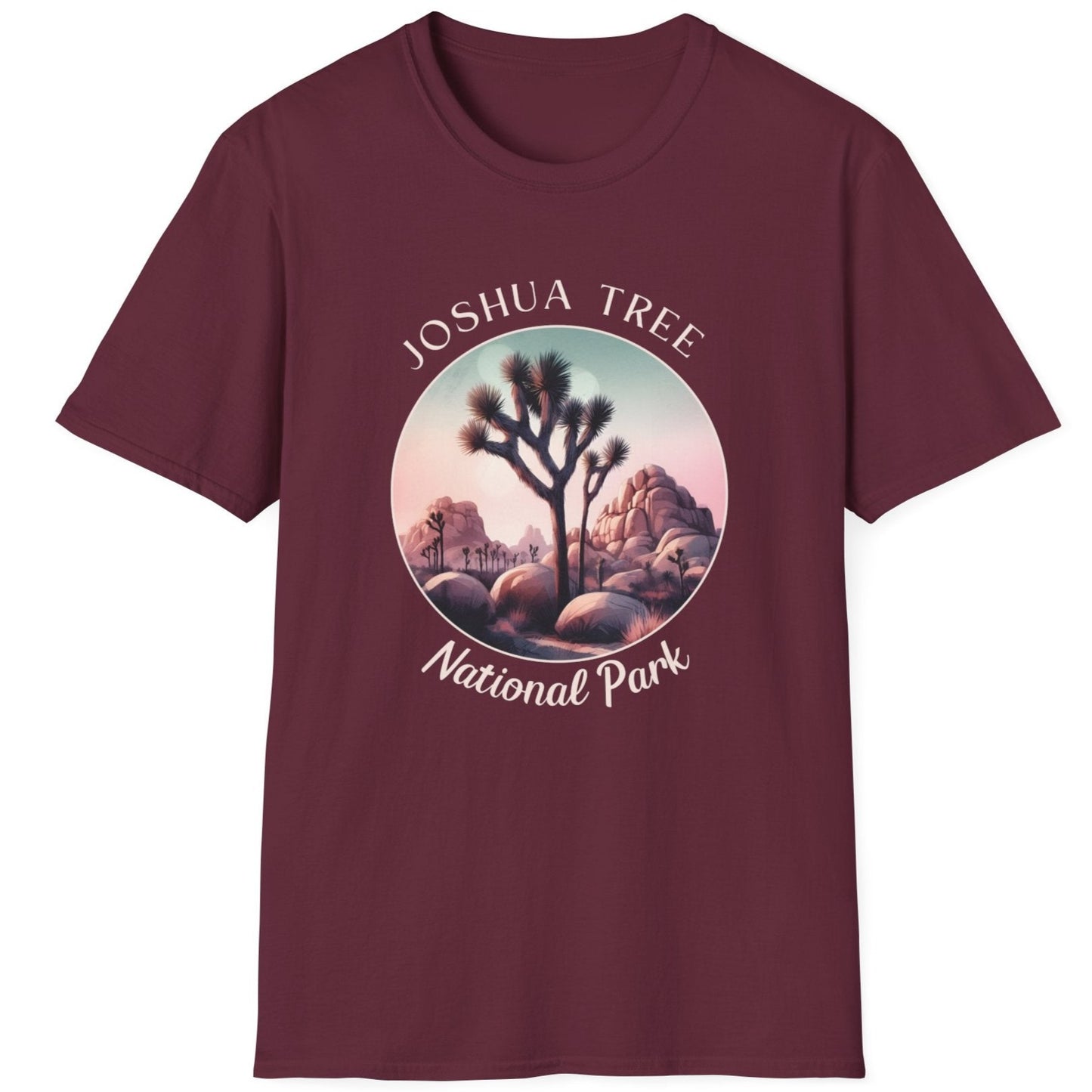 us Joshua Tree national park watercolor t-shirt nice gift for girlfriend, mindful present for husband on journey to us np, apparel to live wild life and love us national parks, maroon shirt