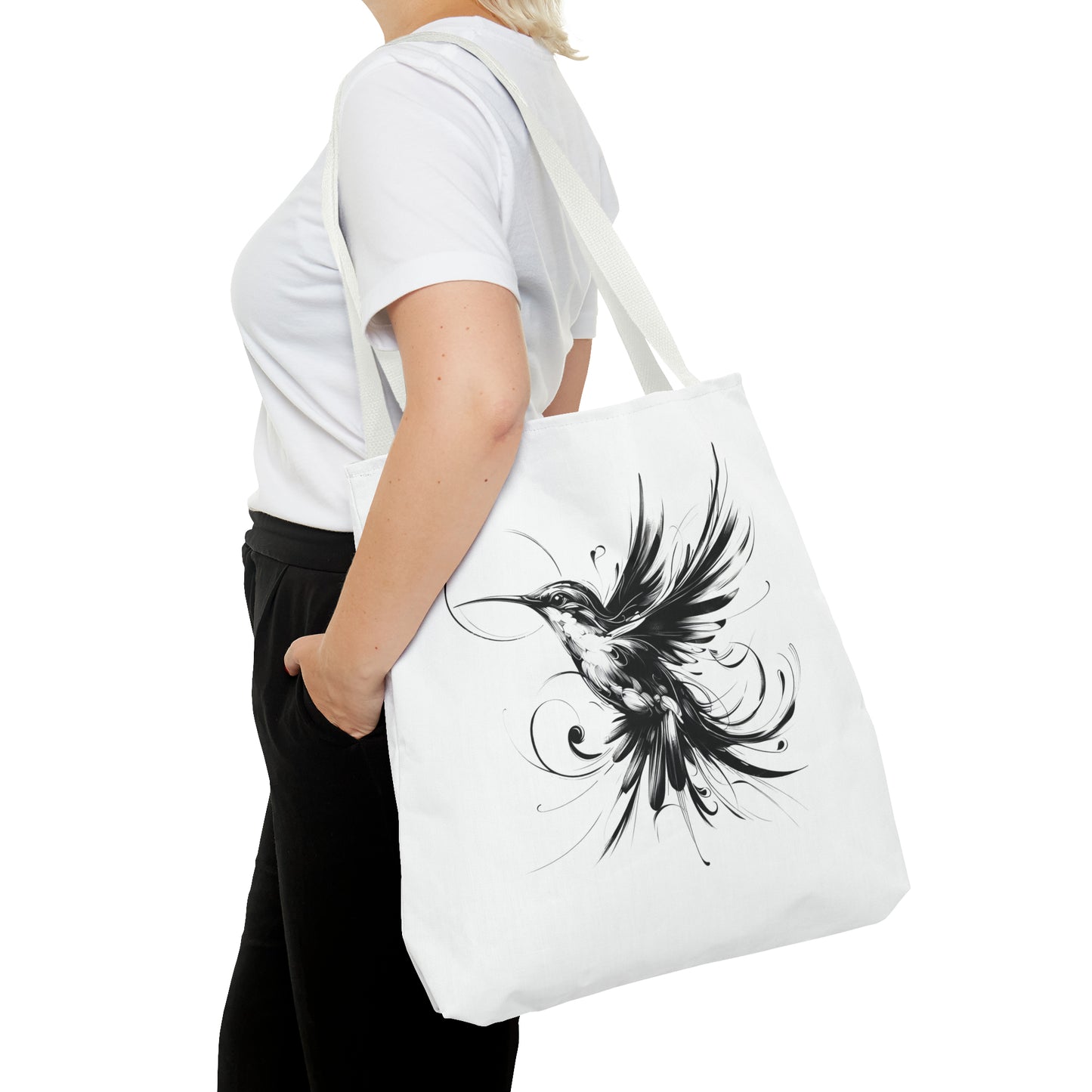 white tote bag for women, white tote bag hummingbird, hummingbird beach bag, cool gift for girfriend