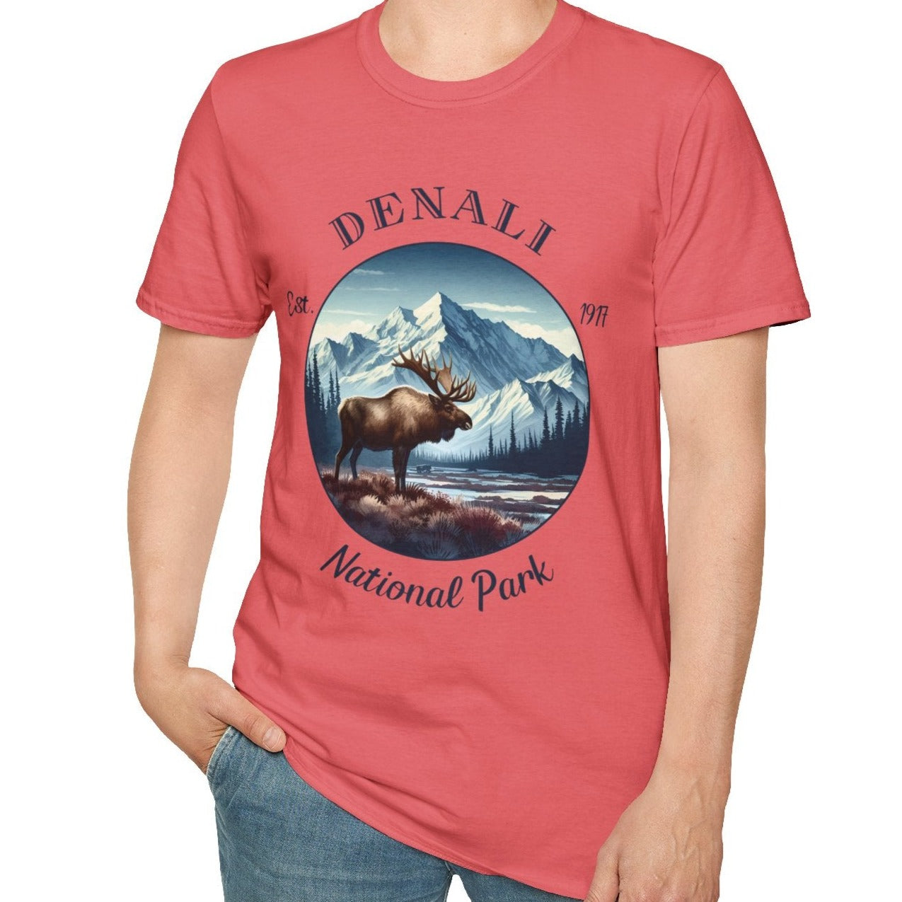 us Denali national park t-shirt nice gift for girlfriend, mindful present for husband on journey to us np, apparel to live wild life and love us national parks, coral silk t shirt