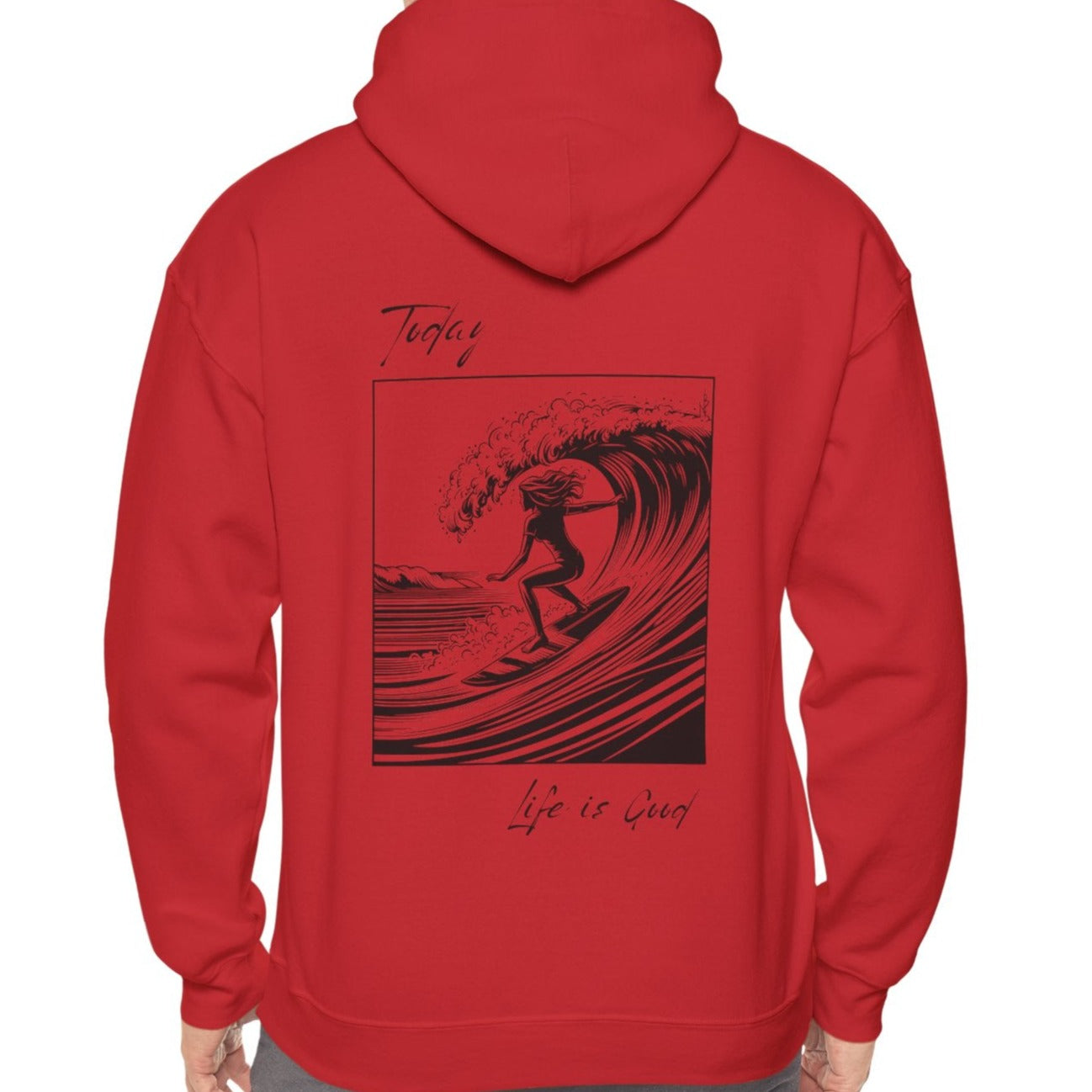 red sunset hoodie for women, surf statement hooded sweatshirt, inspired by best surfing on us east coast