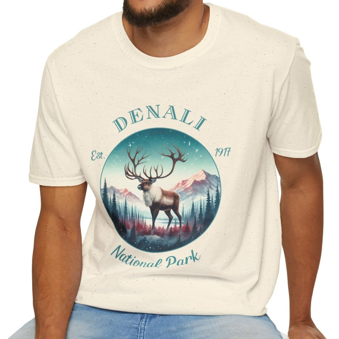 Denali park caribou tee cool gift for boyfriend, nice gift for wife wild adventure through np in usa, good statement shirt for wildlife preservation supporters and enthusiasts, oversized tshirt