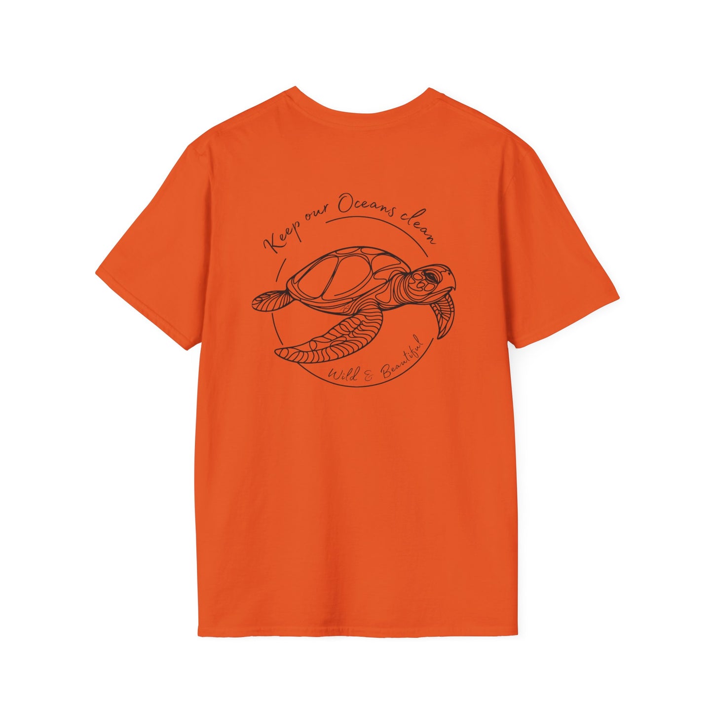 orange turtle t shirt, surfer t shirt