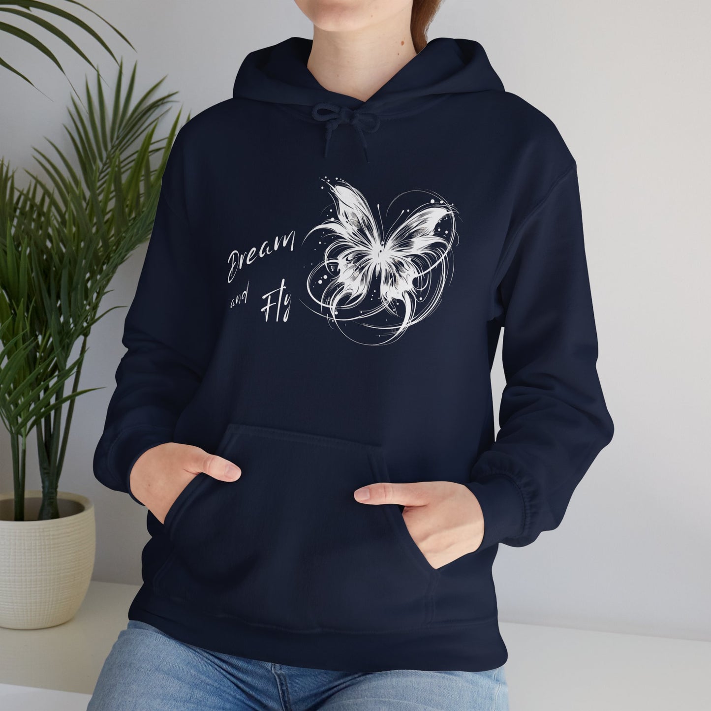 Navy hoodie with white graphics for women empowerment event, great for summer beach party night or barbecue evenings with friends and familly