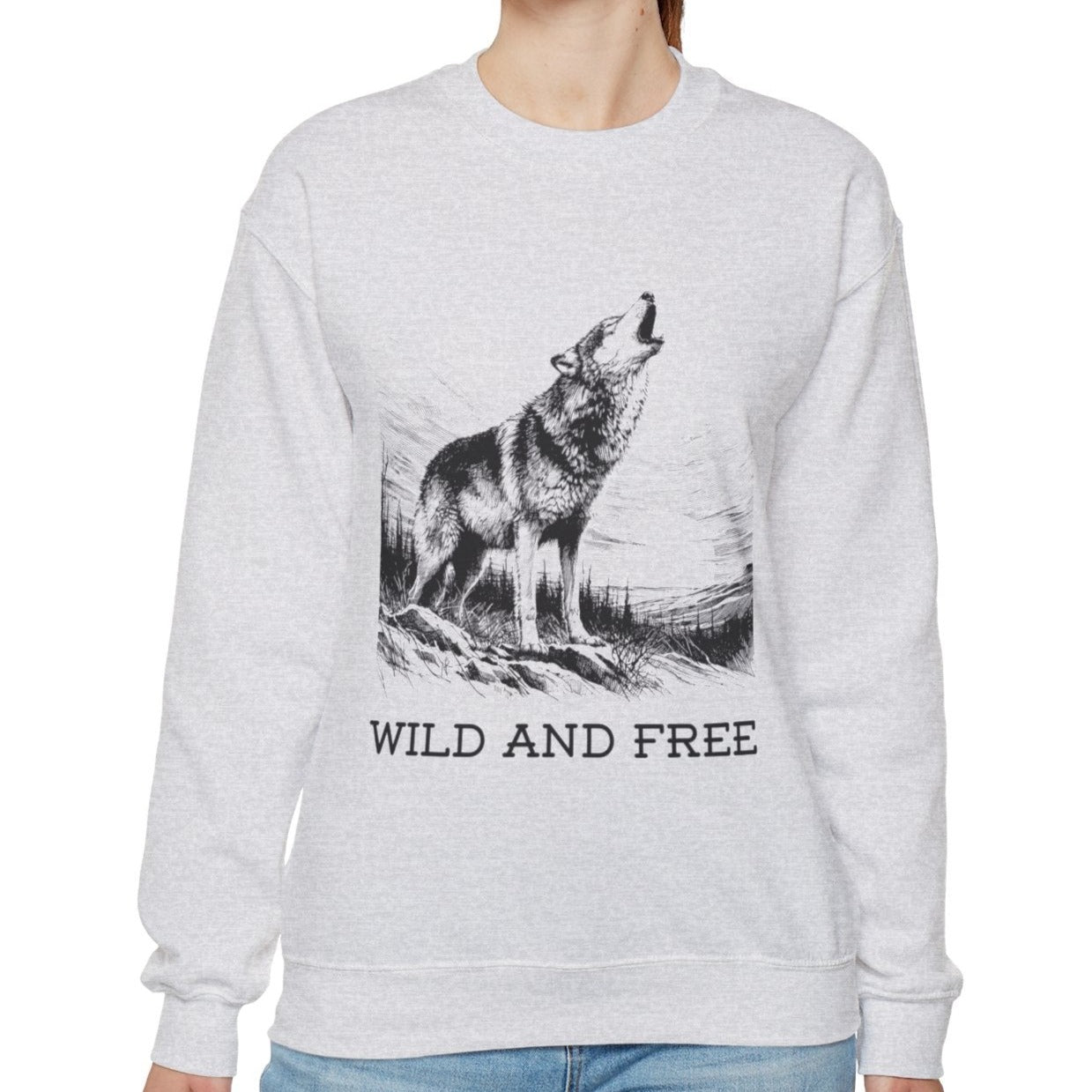 Wild and Free, Wolf Crewneck Sweatshirt