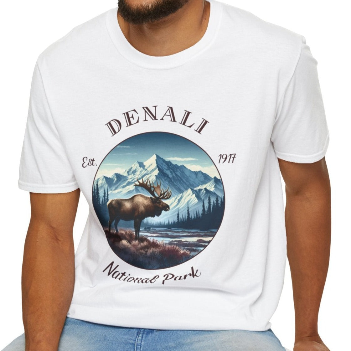 Denali park tee cool gift for boyfriend, nice gift for wife wild adventure through np in usa, good statement shirt for wildlife preservation supporters and enthusiasts, white t-shirt