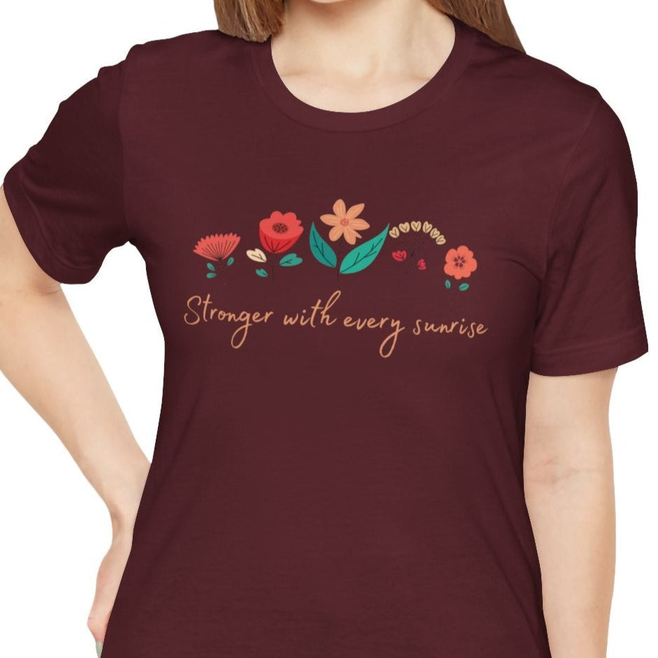 maroon t shirt for women, red flower design of women's empowerment, get well soon gift, present for girfriend