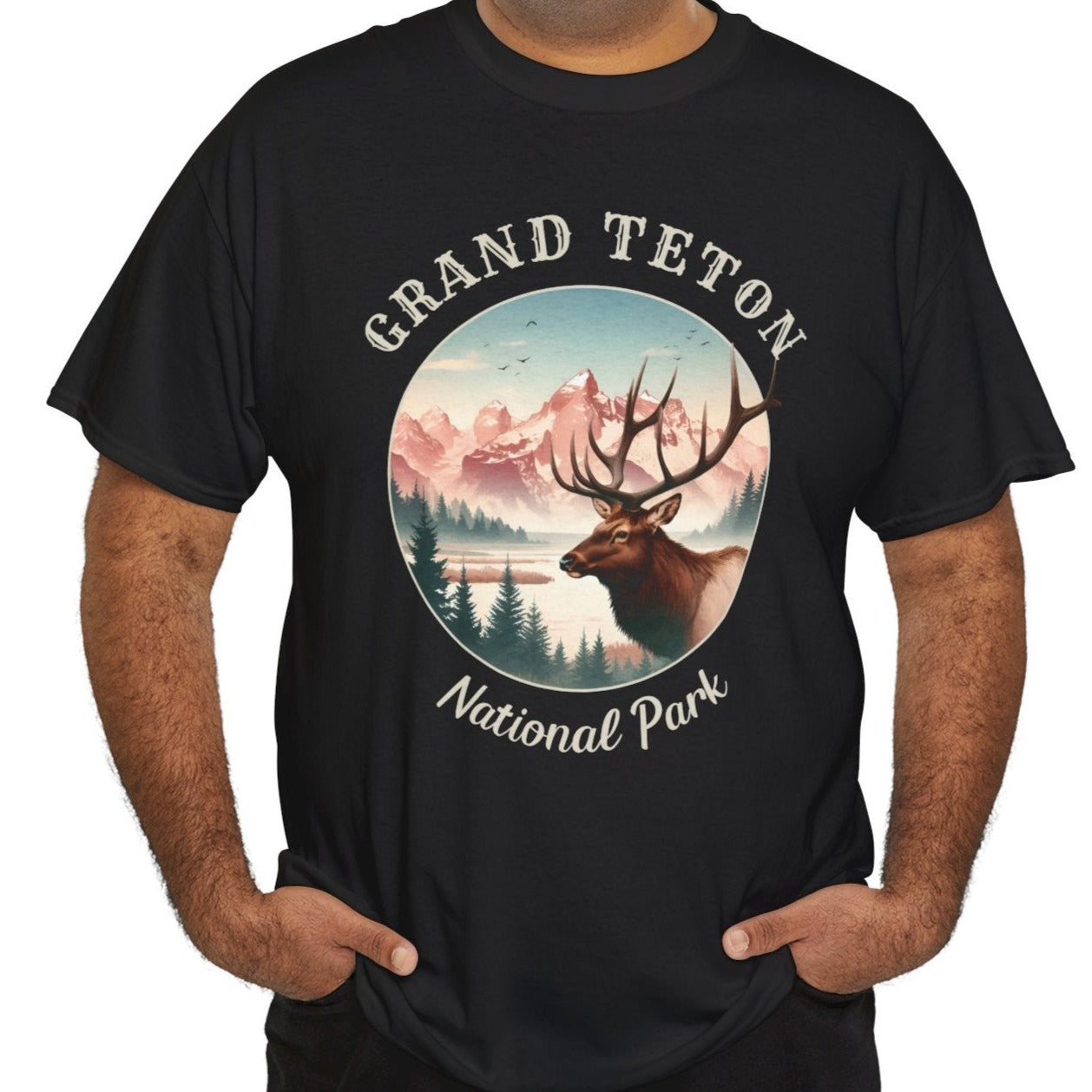 grand teton national park usa black t-shirt nice gifts for loved ones, perfect for enthusiast hikers to explore us parks. Live wild, live free, live full life.