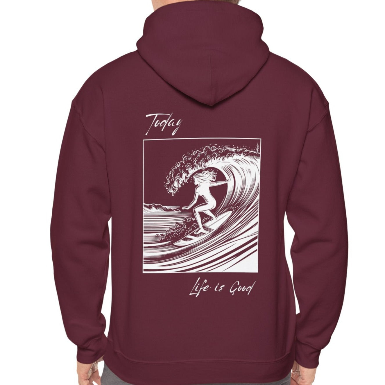 Maroon surf hoodie for women, inspired by best surfing beaches on west coast, cool gift for your girlfriend