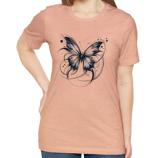 beautiful butterfly design t shirt womens peach heather, boho shirt great gift for mom or girfriend  