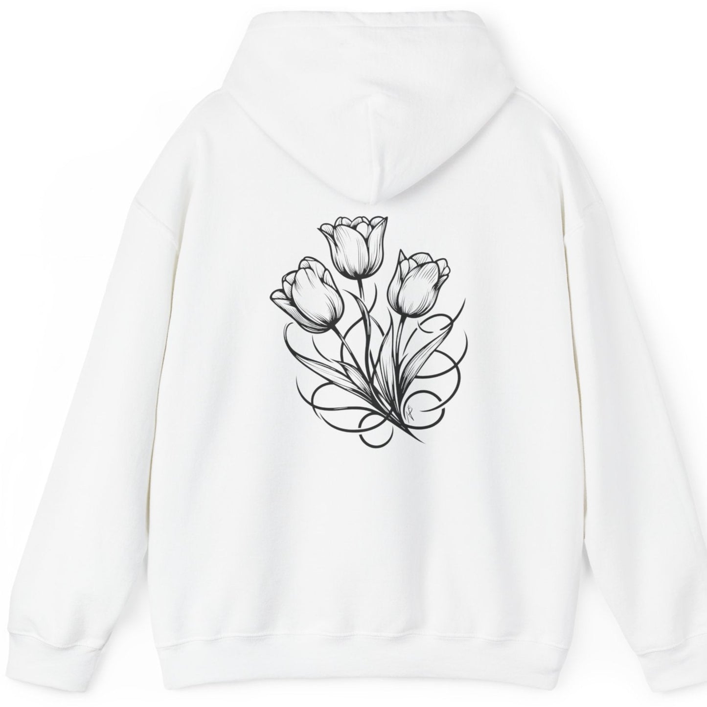 Tulip bunch, Tattoo style Hoodie, design  on the back