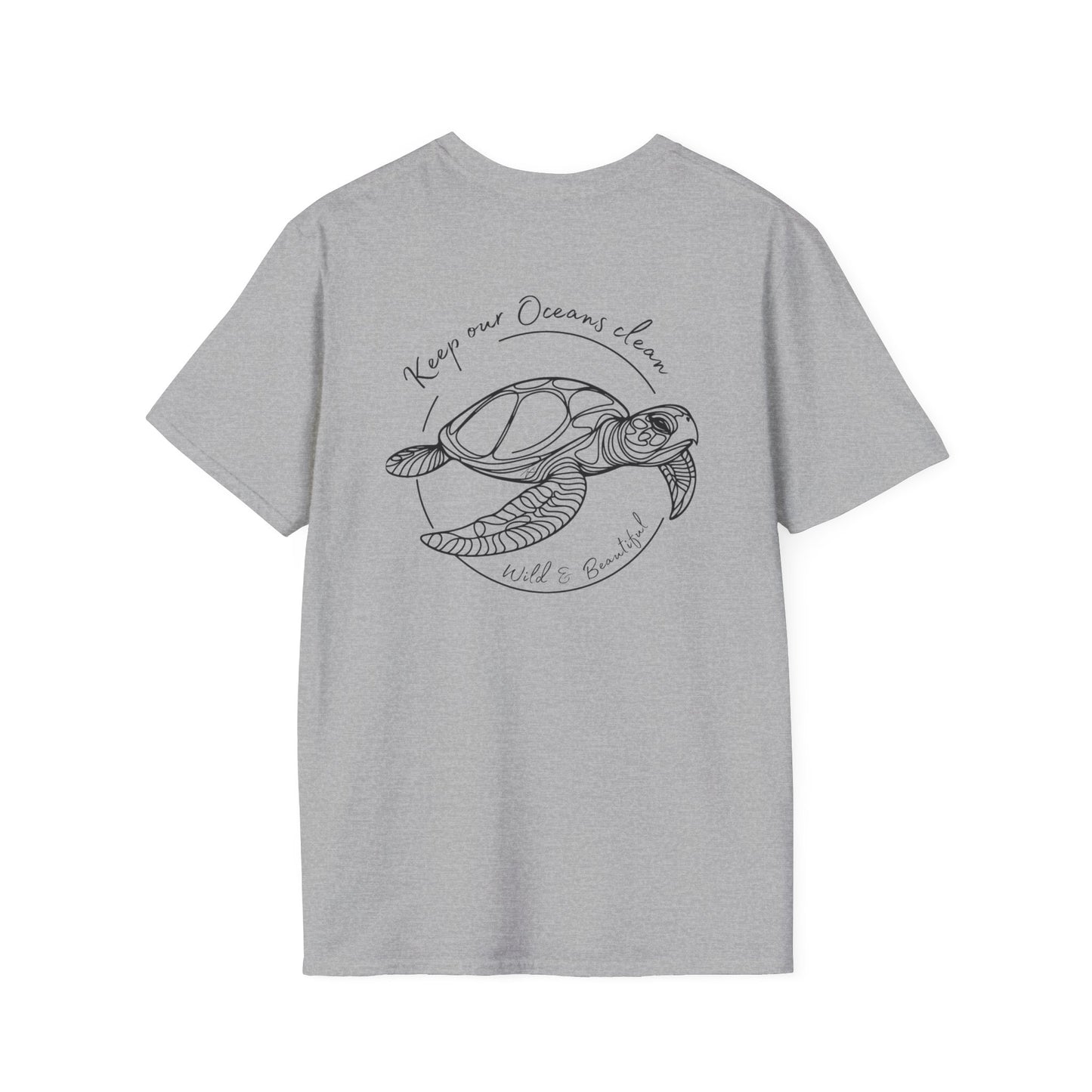 turtle t shirt, mans grey t shirt with turtle design