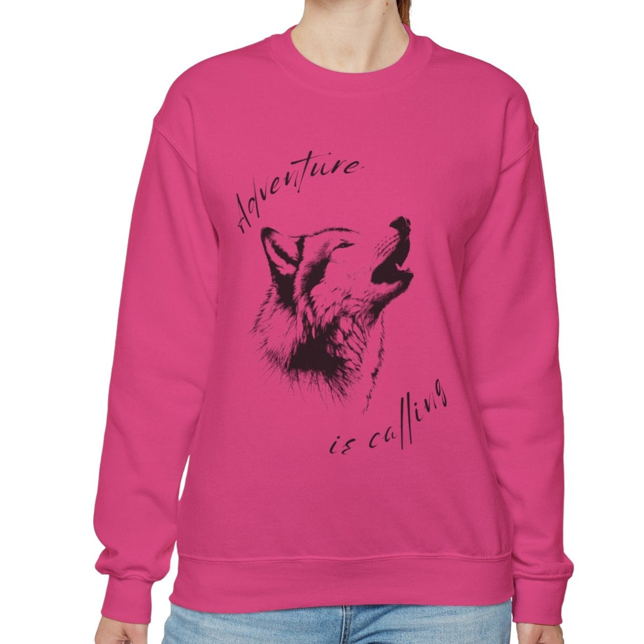 pink wolf women's sweatshirt, great gift for lovers of national parks in northwest us, present for wildlife rescue teams