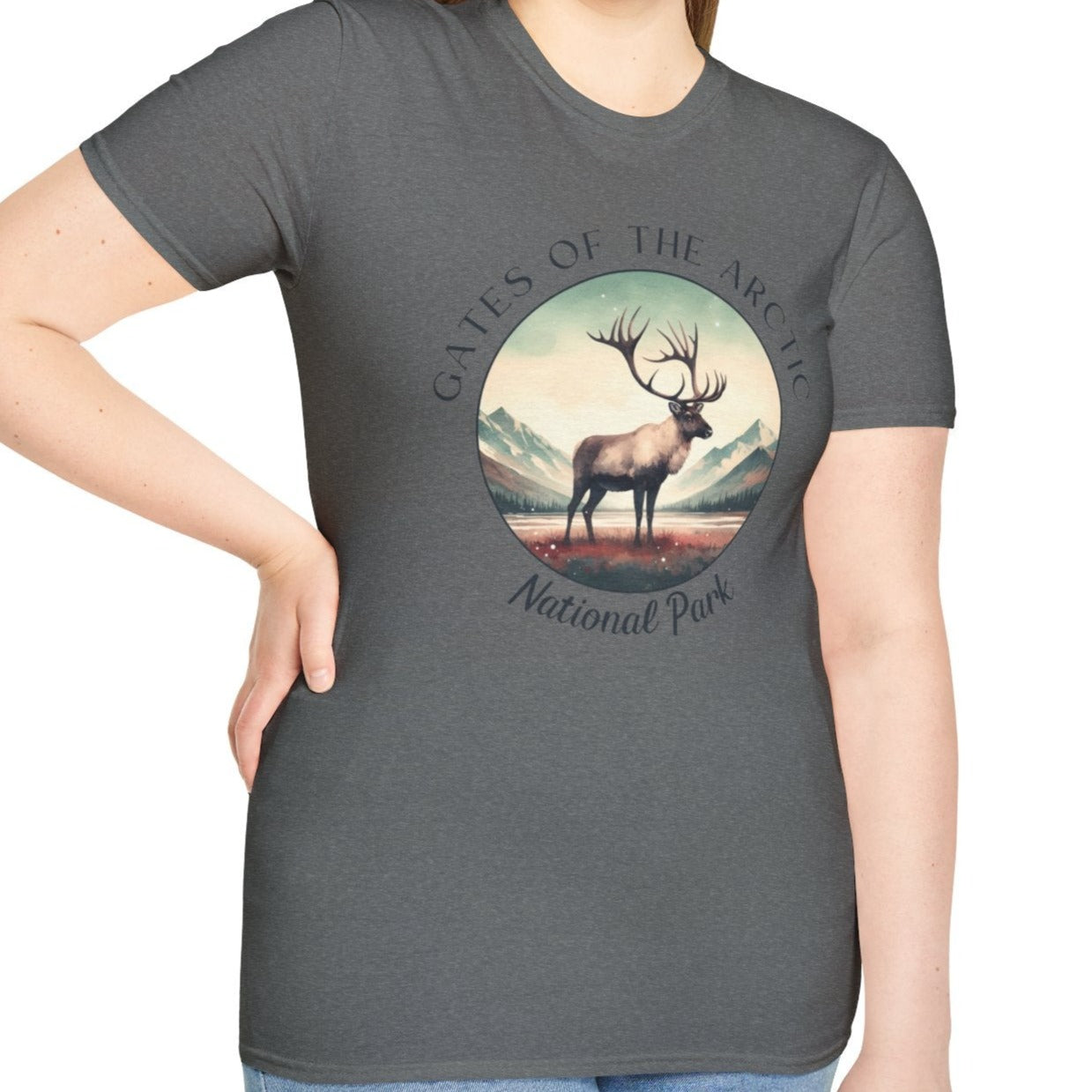 The Gates of the Arctic national park tee cool gift for boyfriend, nice gift for wife wild adventure through np in usa, good statement shirt for wildlife preservation supporters and enthusiasts, heather grey tee