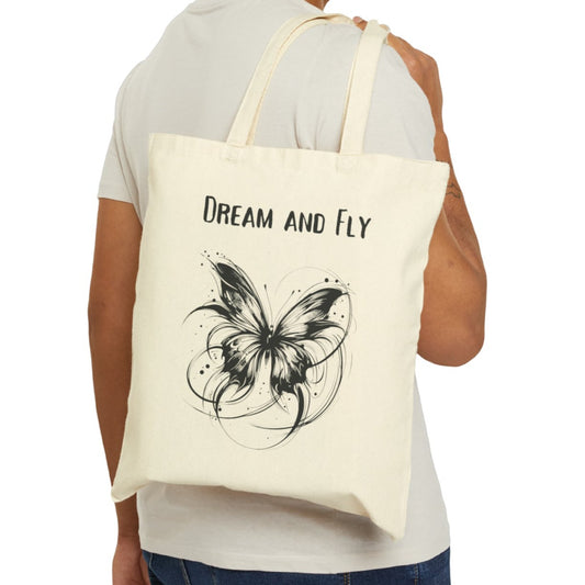 Dream and Fly, Butterfly Cotton Canvas Tote Bag