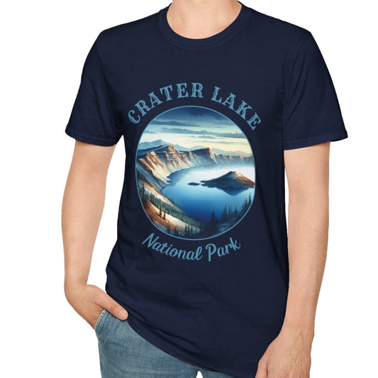 Crater Lake national park usa  t-shirt nice gifts for loved ones, perfect for enthusiast hikers to explore us parks. Live wild, live free, live full life, navy blue shirt