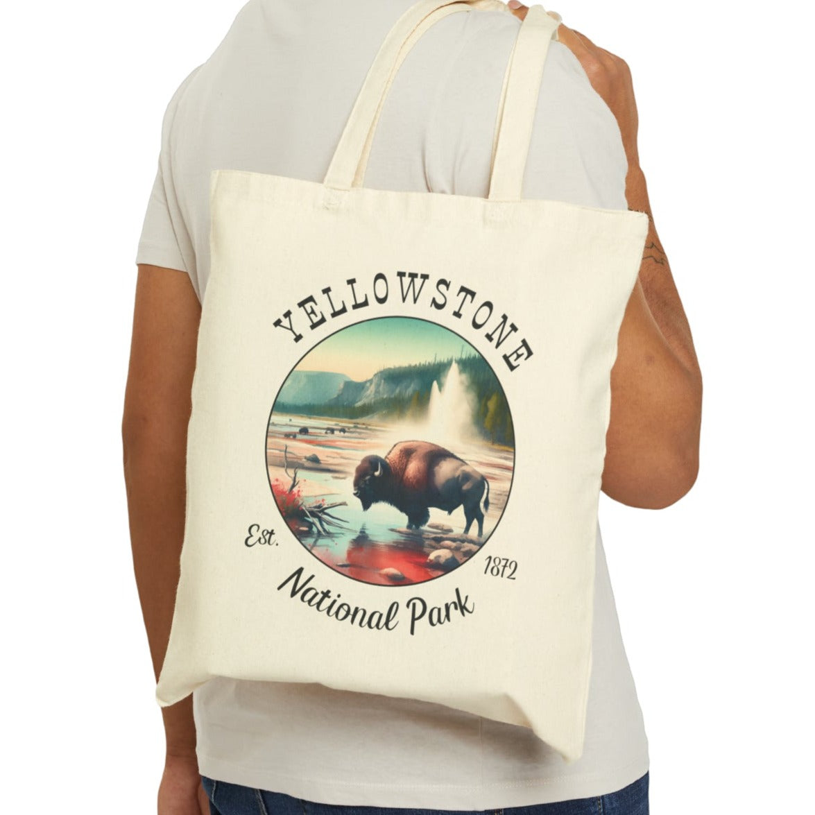 Yellow park Tote cool gift for boyfriend, nice gift for wife and her wild adventure through np in usa, great statement bag for wildlife preservation supporters and enthusiasts