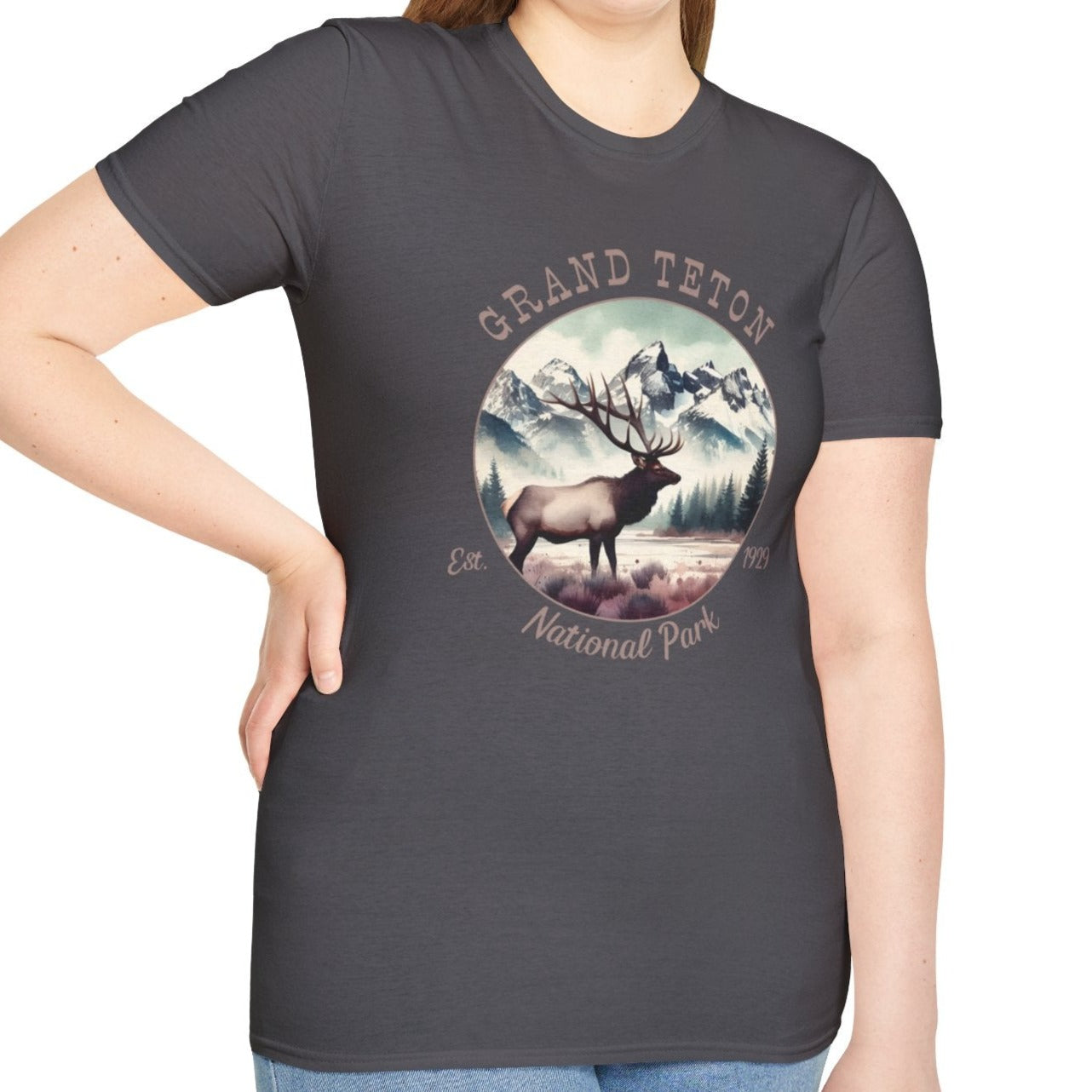 Grand Teton national park usa  t-shirt nice gifts for loved ones, perfect for enthusiast hikers to explore us parks. Live wild, live free, live full life, grey tee